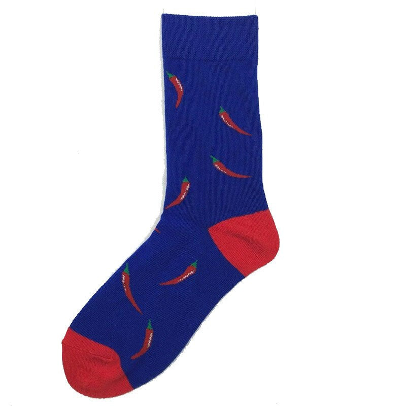 Colorful Cotton Men Socks Funny Pineapple Broccoli Pepper Beer Chili Skate Harajuku Happy Socks for Christmas Gift