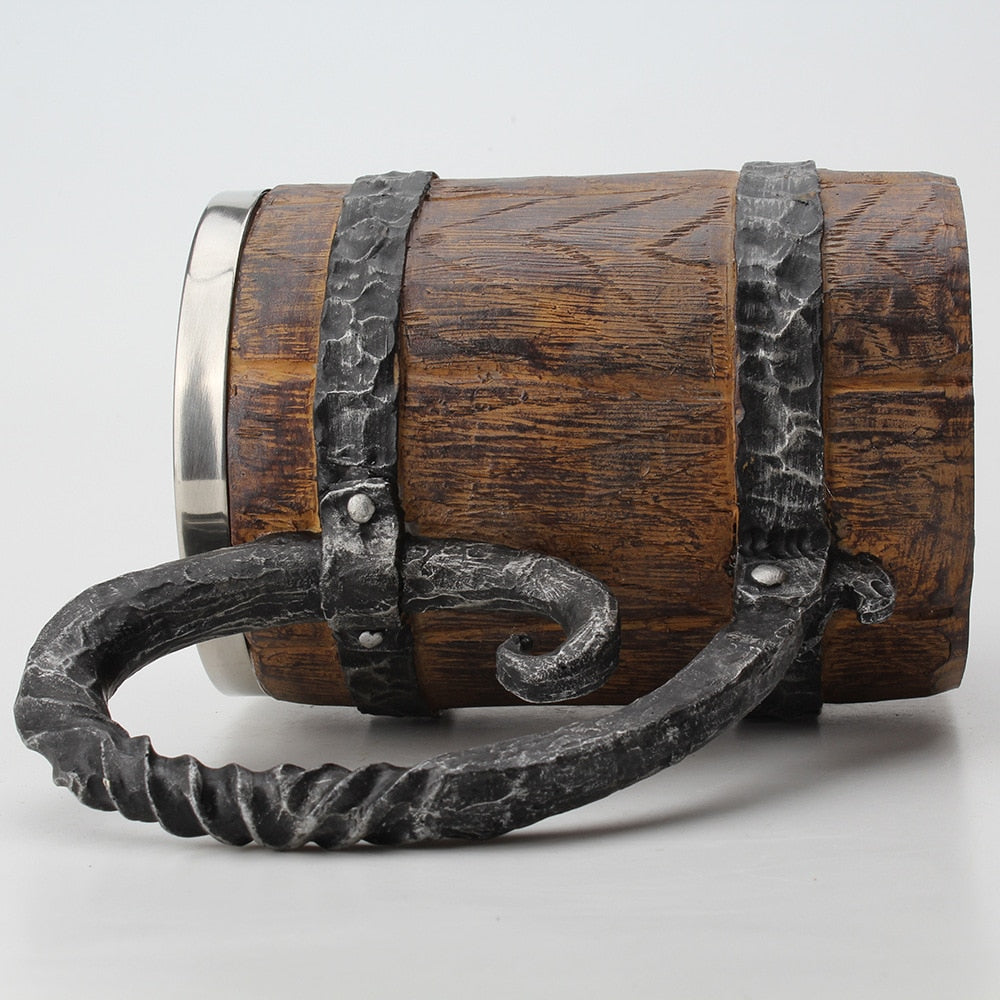 Wooden barrel Stainless Steel Resin 3D Beer Mug Goblet Game Tankard Coffee Cup Wine Glass Mugs 650ml