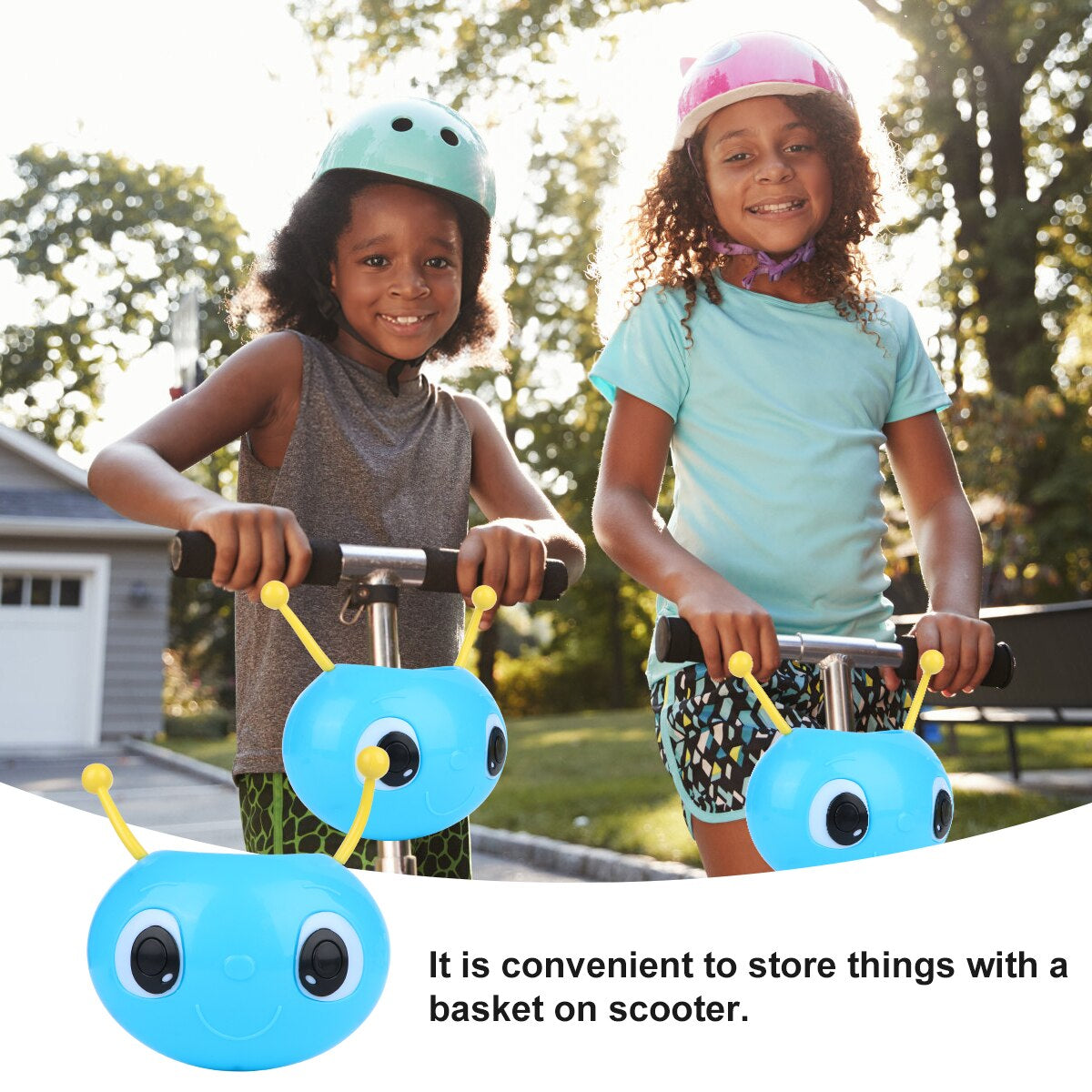 Children Scooter Basket Plastic Cute Worm Pattern Scooter Front Handlebar Carrier Rack (Blue)