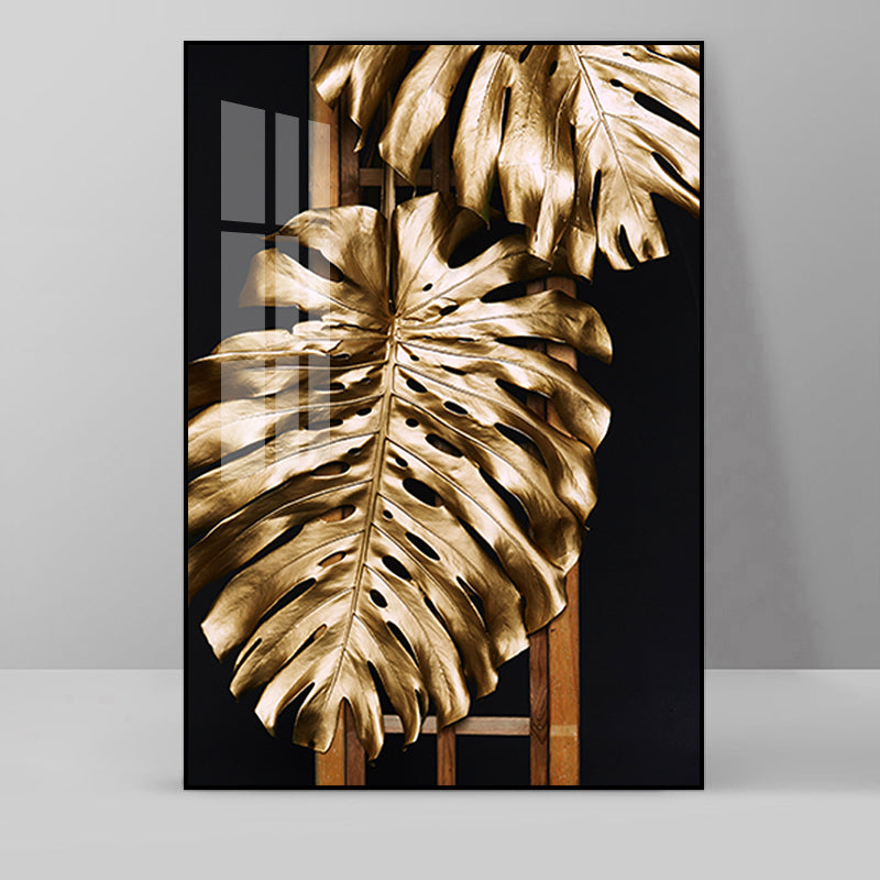 Golden Abstract Banana Leaf 5D Crystal Porcelain Painting
