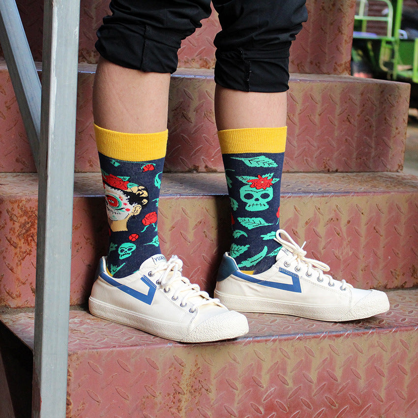 Women Socks Skateboard Doodle Painting Plant Kawaii Funny Happy Casual Female Cotton Hosiery Streetwear Skate Harajuku Pink