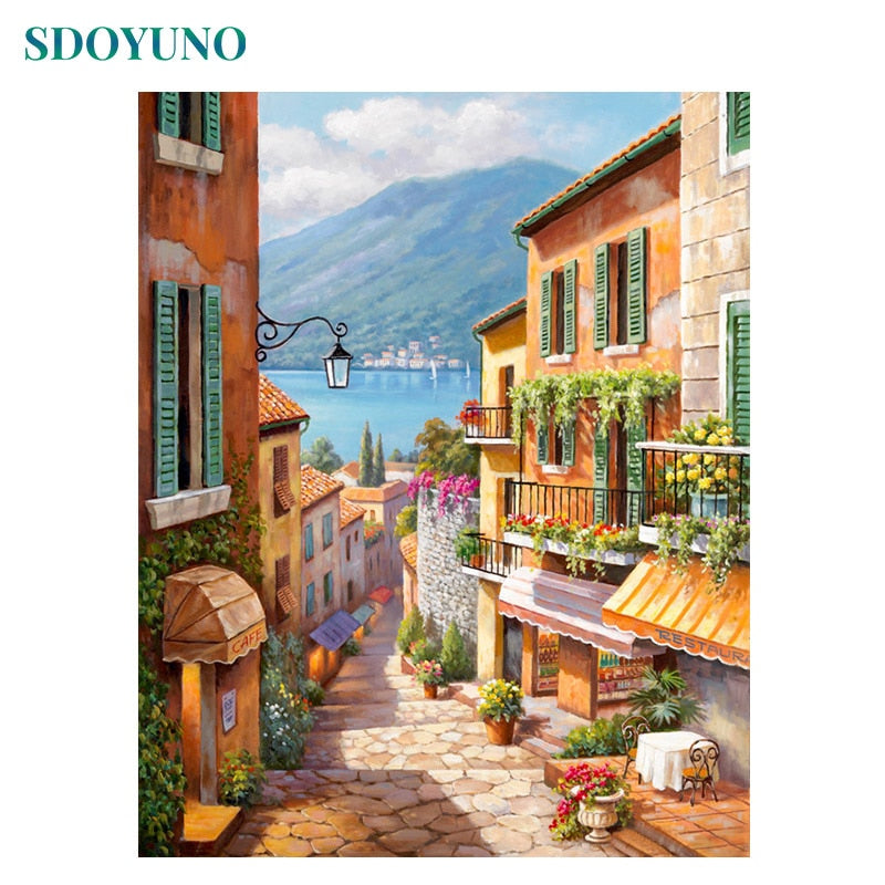 SDOYUNO pictures by numbers Landscape on canvas acrylic Painting By Numbers DIY 60x75cm Frame Digital Painting Draw Number