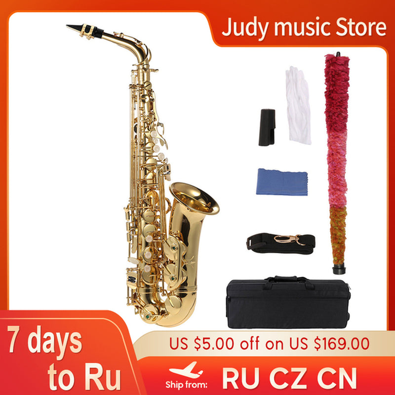 Ammoon Eb Alto Saxophone Brass Lacquered Gold E Flat Sax 82Z Key Type Woodwind Instrument High Quality in Stock with Accessories