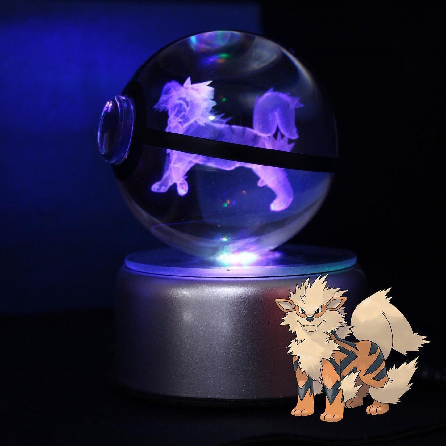 Popullar 80mm 3.15 inch Diameter Crystal Glass Poket Ball with Rotated LED Lamp Base