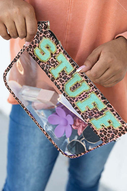 Black STUFF Animal Print Transparent Zipped Handbag