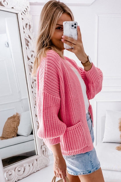 Apricot Solid Pocketed Open Short Cardigan
