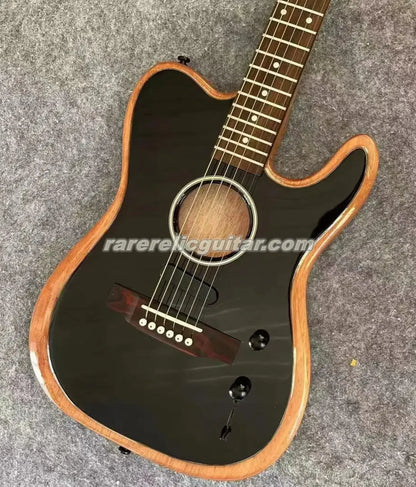 Satin Matte Black Acoustic Semi Hollow Body Electric Guitar
