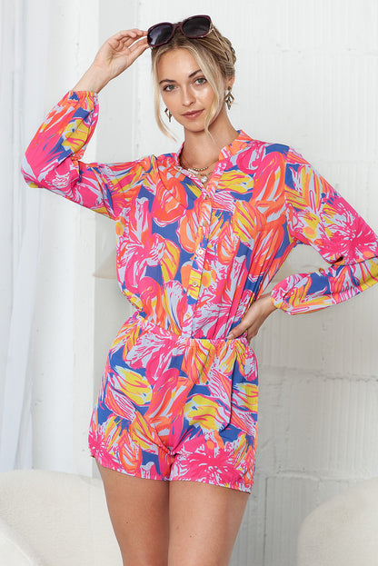 Multicolor Abstract Print Notch Neck Short Romper for Women