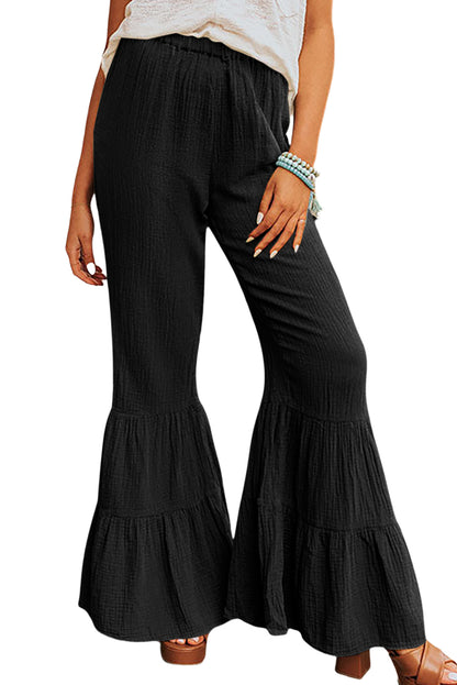 Green Ruffle High Waist Flared Pants