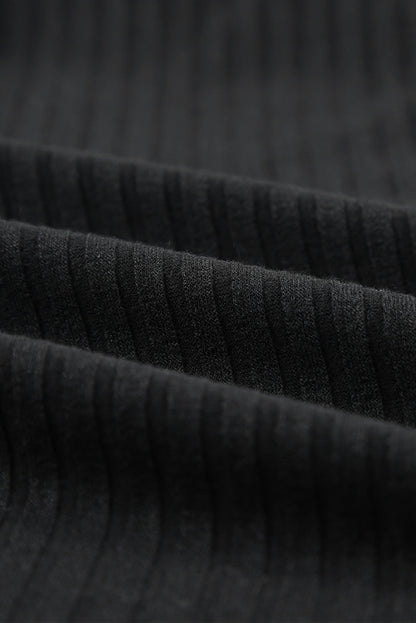 Black Round Neck Empire Waist Ribbed Short Knit Dress