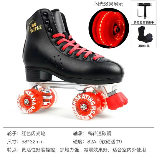 Unisex Microfiber Leather Quad Roller Skates - Indoor/Outdoor