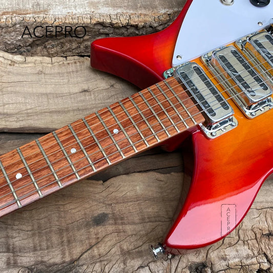 325 F hole Semi Hollow Body Electric Guitar Cherry Burst Three Mini Humbuckers, 20.75" Scale Length, Tailpiece Bridge