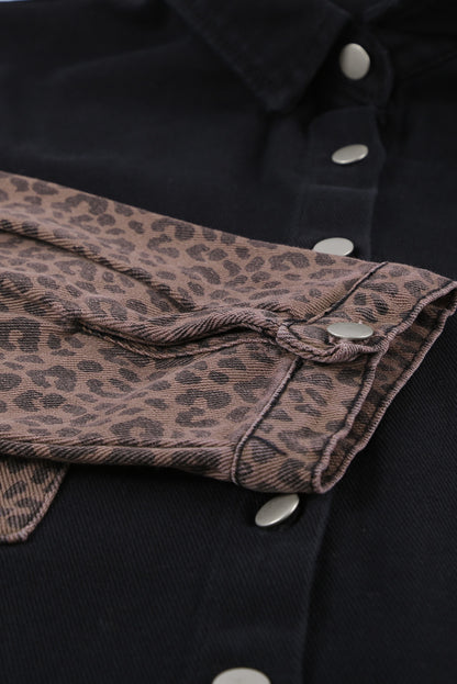 Black Contrast Leopard Denim Shacket