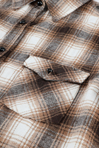 Black Button Up Collared Plaid Shacket