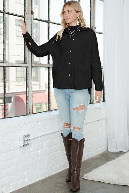 Beige Button-Up Stitching Pocketed Shacket
