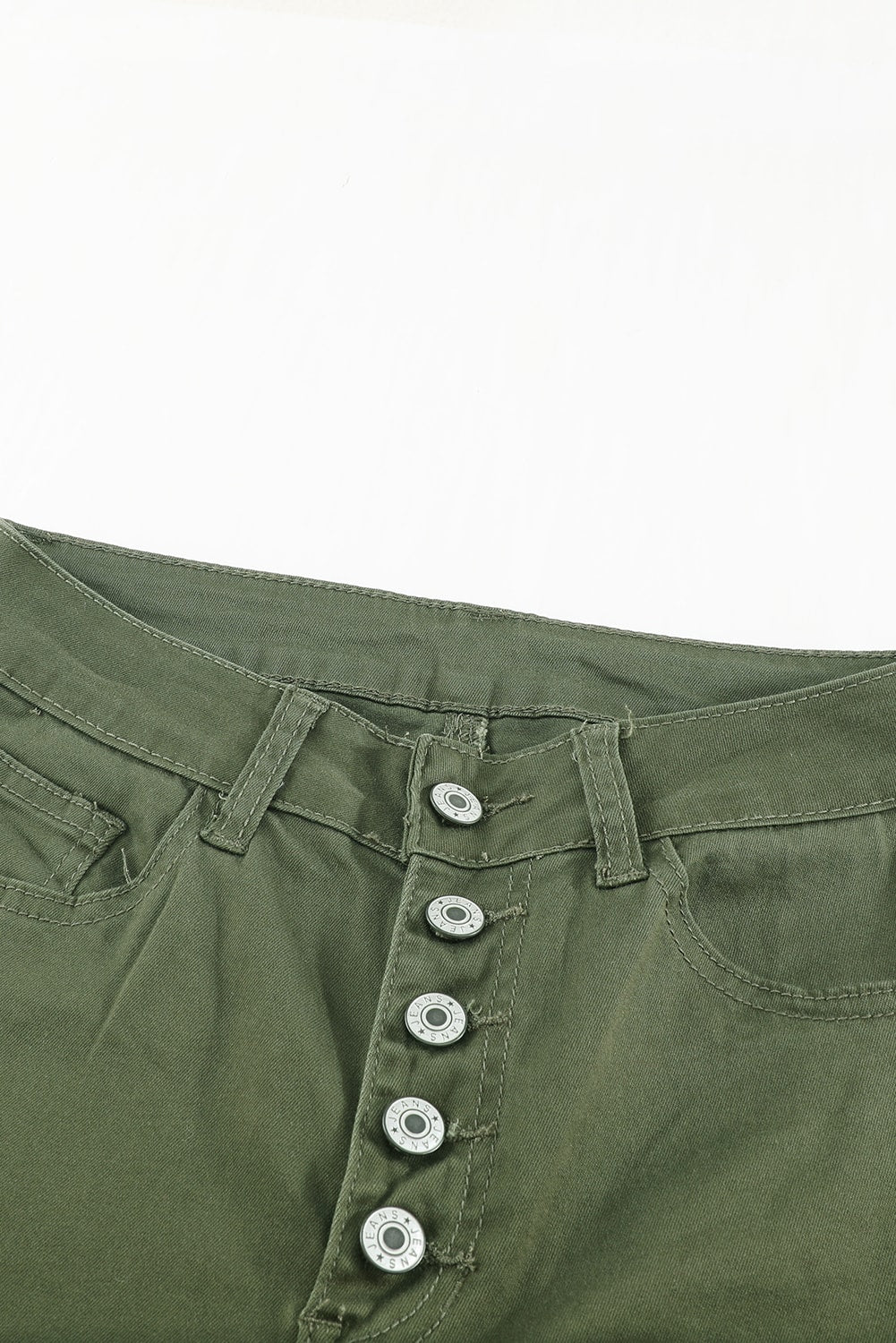 White Plain Buttons Frayed Raw Hem High Waist Denim Jeans