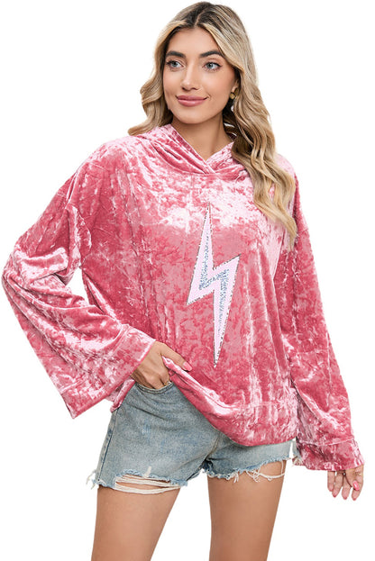 Pink Lightning Drop Shoulder Cute Pullover Hoodie