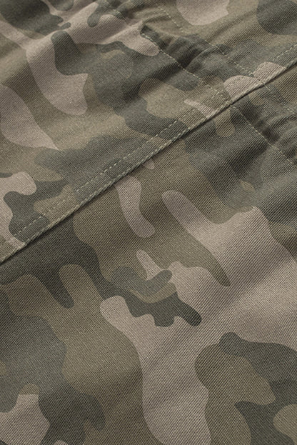 Green Camo Print Pockets Button Up Jacket