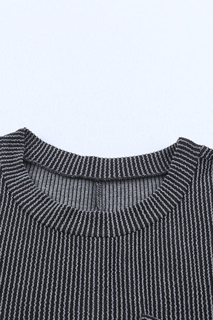 Grey Ribbed Short Sleeve Chest Pocket Casual T Shirt Dress