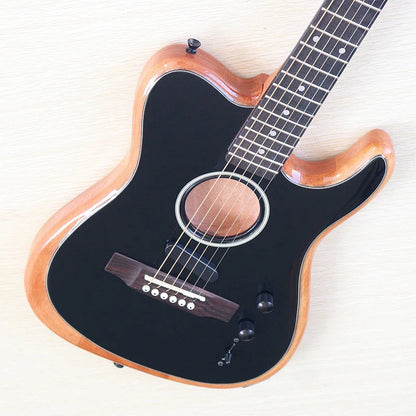 6 String High Gloss Black Acoustic Semi Hollow Body Electric Guitar