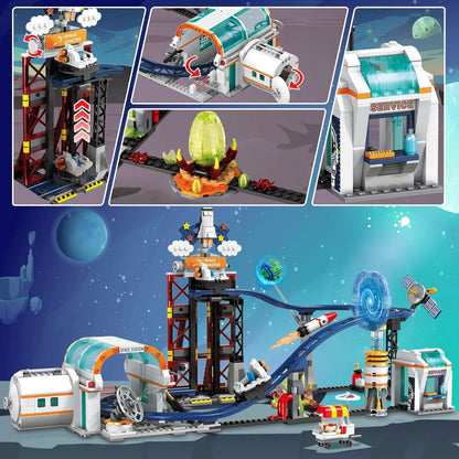 HOGOKIDS Space Roller Coaster Building Toy-888PCS Building Set Features Lift Platform, Satellites, Rocket Buildable  Park