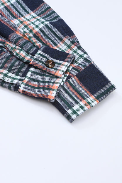Pink Plaid Contrast Hooded Drawstring Shacket