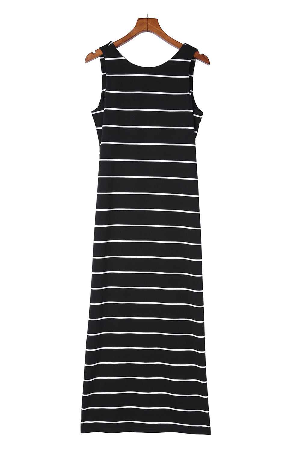 Brown Striped Backless Casual Side Slits Maxi Dress
