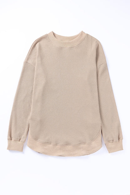 Black Crew Neck Ribbed Trim Knit Long Sleeve Top