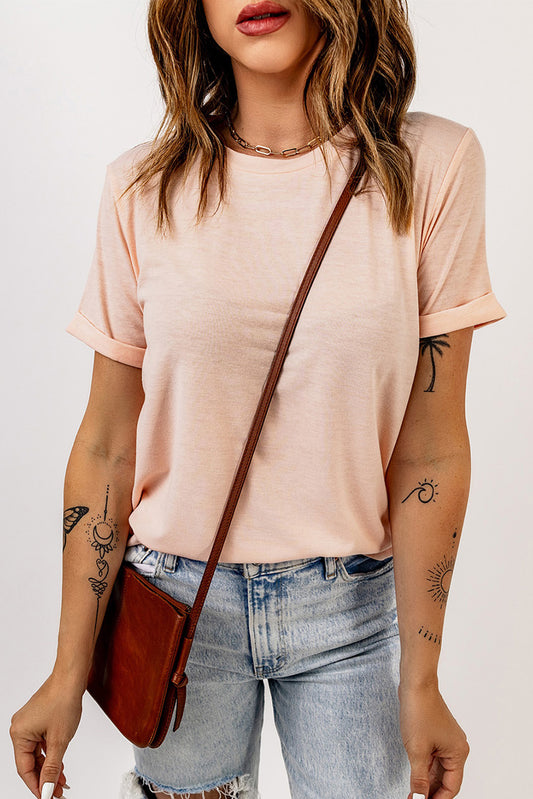 Green Plain Solid Color Crew Neck Tee