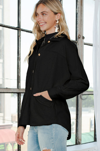 Beige Button-Up Stitching Pocketed Shacket