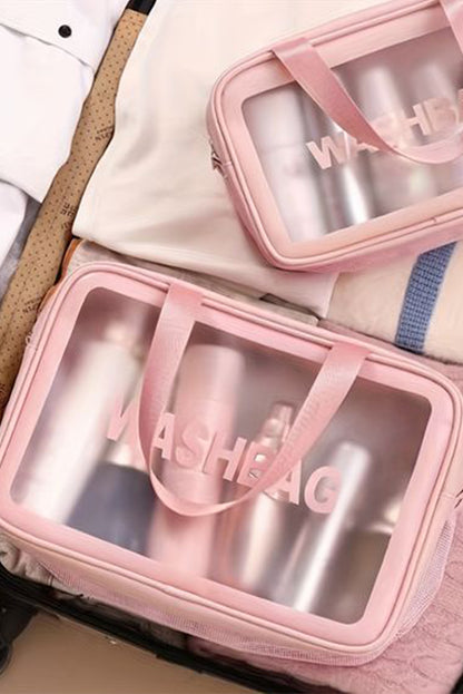Black WASHBAG Print Clear Frosted Waterproof Bag Set