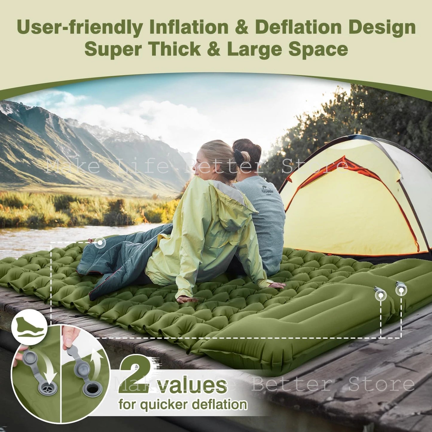 Inflatable Outdoor Mattress with Built-in Pillow Pump 200x140cm