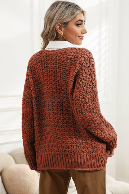 Apricot Button Front Chunky Knit Oversized Cardigan