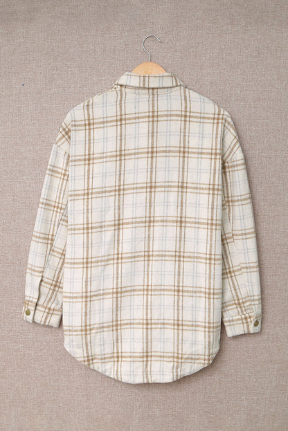 Black Casual Plaid Pattern Buttoned Shirt Shacket with Slit
