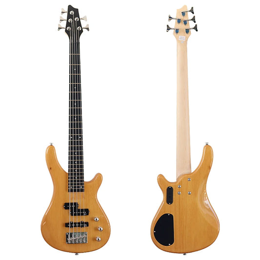 High Gloss Natural Electric Bass Guitar 5 String 43 Inch, Solid Bassood Body
