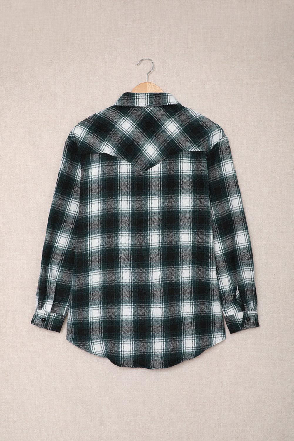 Black Button Up Collared Plaid Shacket