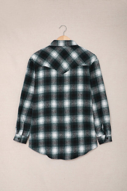 Black Button Up Collared Plaid Shacket