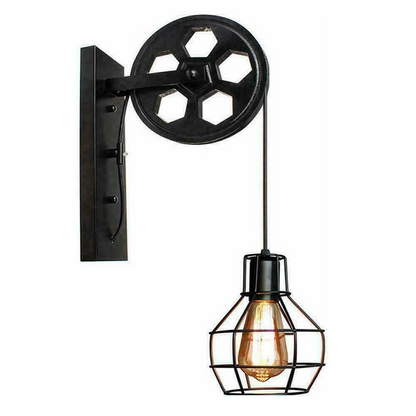 LEDSone industrial vintage Black Industrial Pulley Wheel Style Cage Light~1914