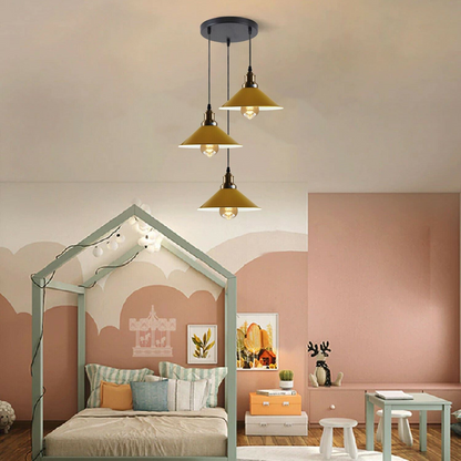 3 Head Ceiling Light, Multi Color Cluster Ceiling Hanging Lamp, Pendant Light Fixture with Cone Metal Shade~1302