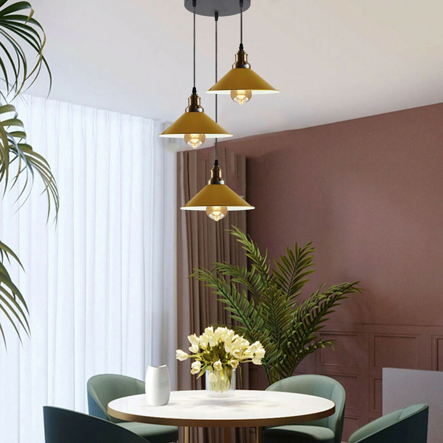 3 Head Ceiling Light, Multi Color Cluster Ceiling Hanging Lamp, Pendant Light Fixture with Cone Metal Shade~1302