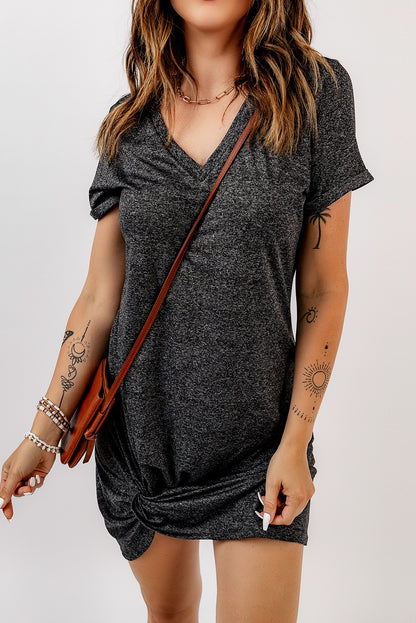 Casual V Neck Short Sleeve Twist Front Short Basics Dress