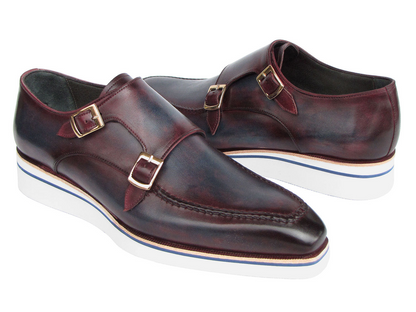 Paul Parkman Men's Smart Casual Monkstraps Blue & Bordeaux Patina (ID#189-BLU-BRD)