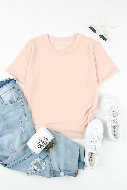 Green Plain Solid Color Crew Neck Tee