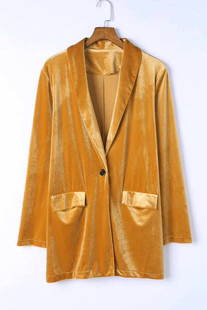 Yellow Lapel Collar Cusual Flap Pockets Blazer