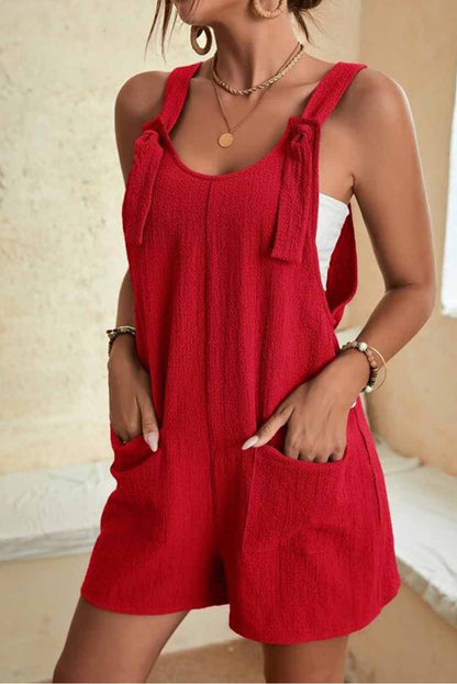 Black Shoulder Strap Pocket Textured Romper