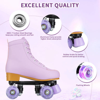 Kids Roller Skate Shoes Double-Row Flashing 4 Wheels Skates Women Adult Girls Beginners Indoor Outdoor Skating Training Sneakers