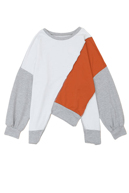Pink Colorblock Stitching Irregular Hem Long Sleeve Top