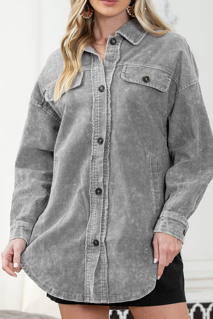 Khaki Vintage Distressed Mineral Wash Oversized Shacket