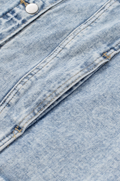 Black Casual Distressed Raw Hem Buttons Denim Jacket