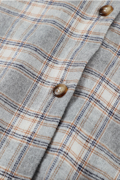 Khaki Drawstring Plaid Hooded Shirt Shacket